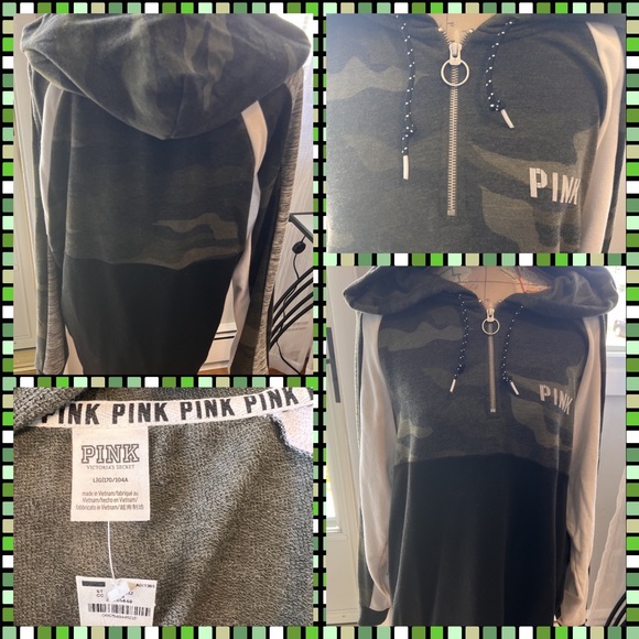 PINK Victoria's Secret Tops - Like New Pink Victoria’Secret 1/2 Zip Hooded Sweatshirt